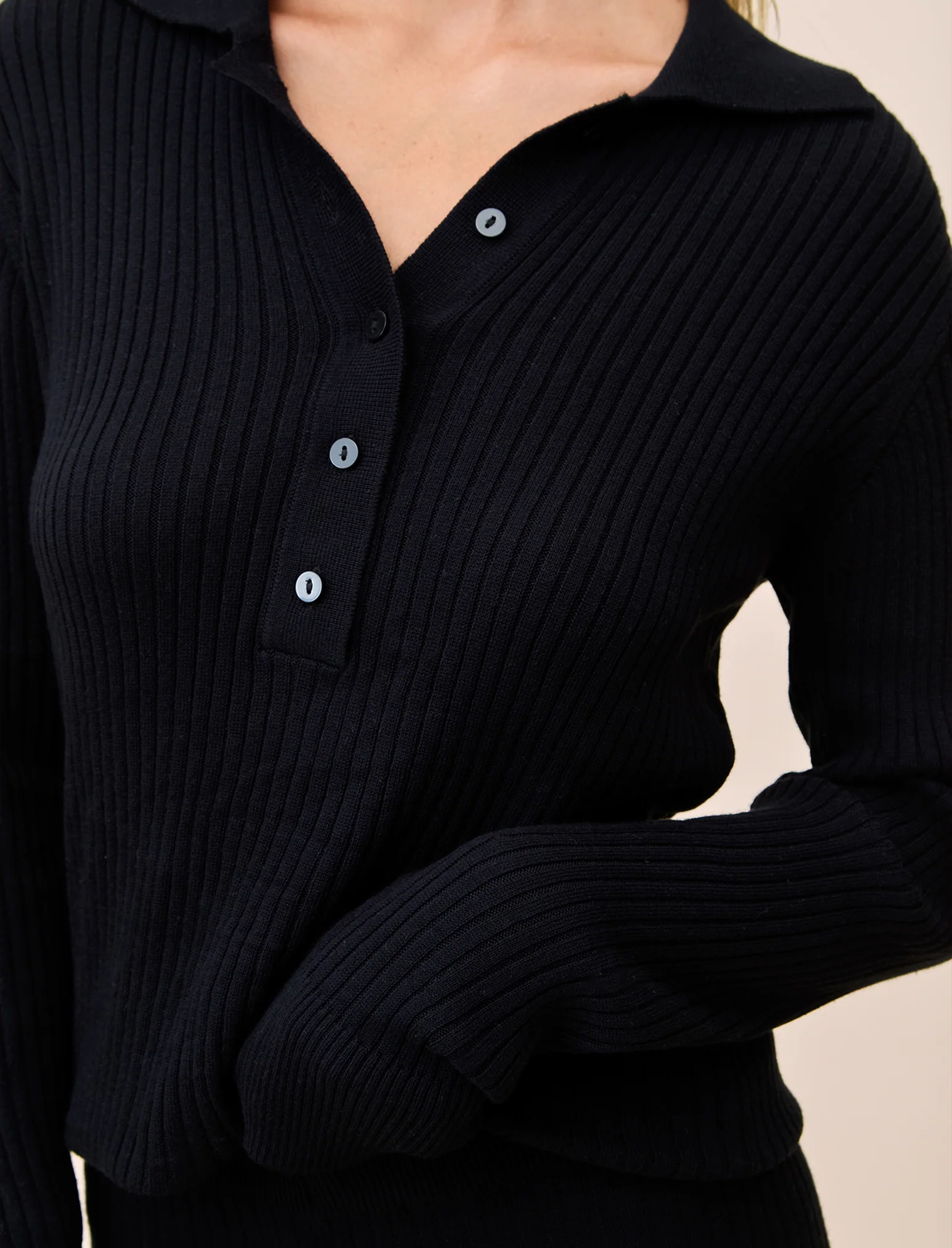 Colette Cosy Cotton Silk Rib Long Sleeve Top - Image 3