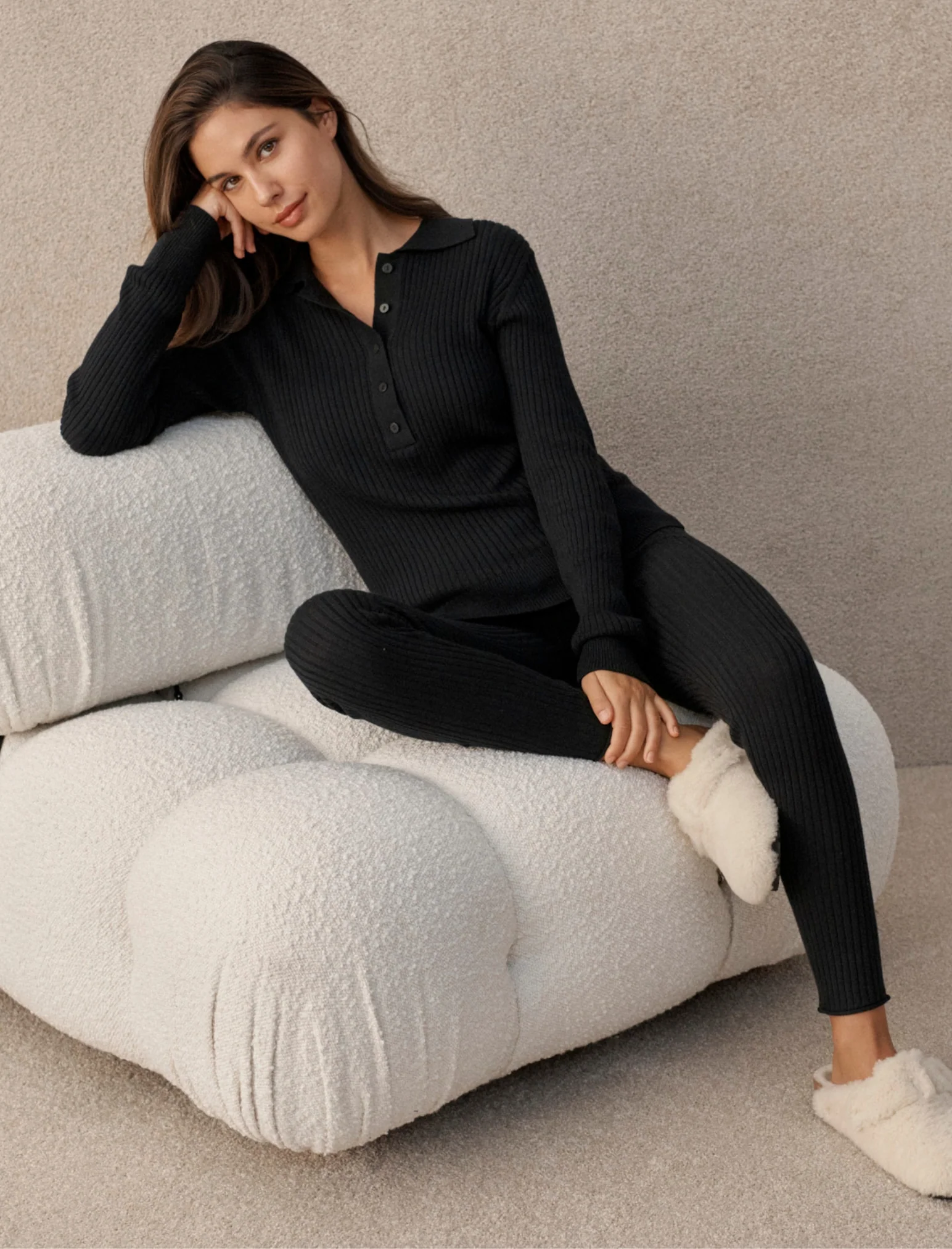 Colette Cosy Cotton Silk Rib Long Sleeve Top - Image 6