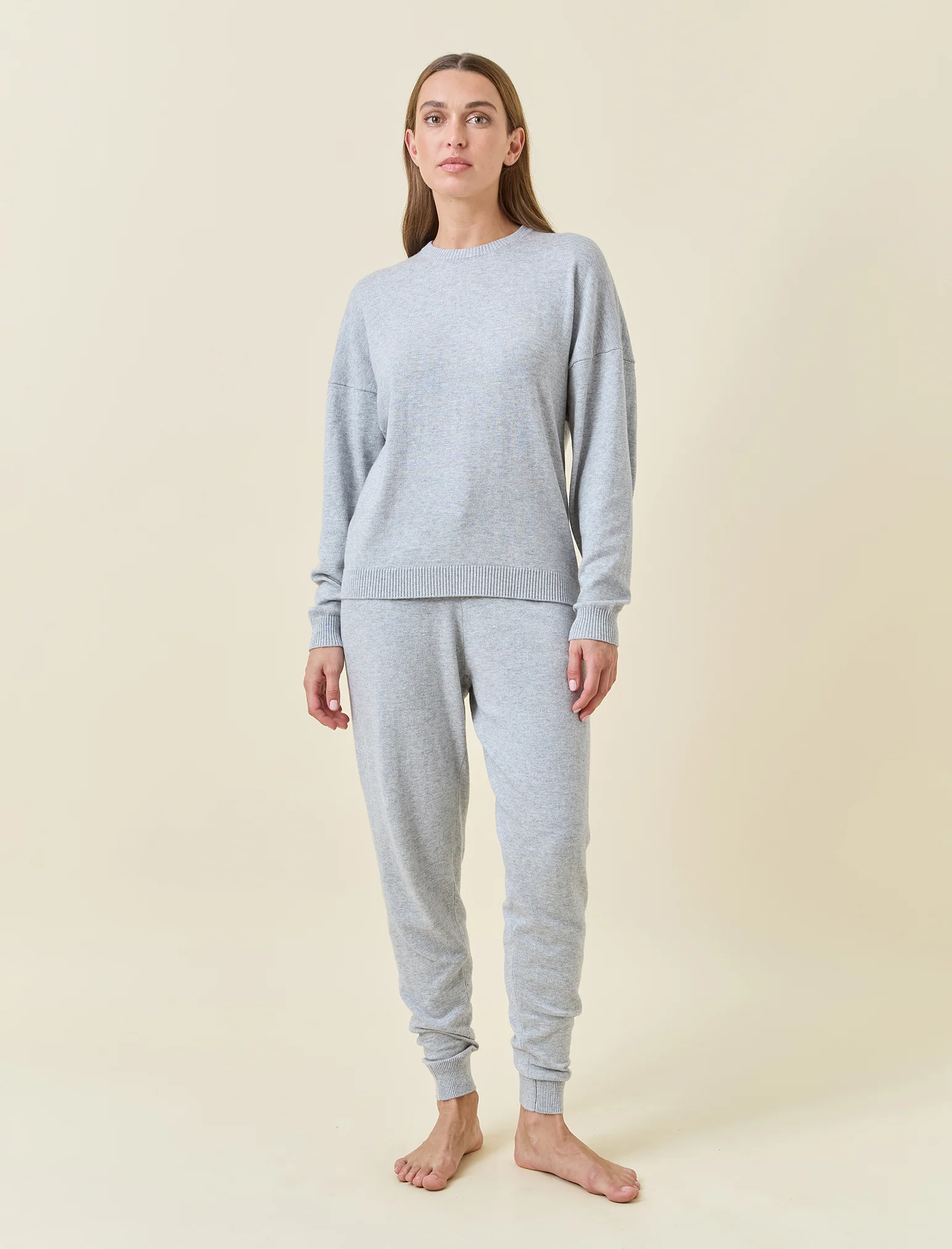 Cotton Cashmere Crew Neck Long Sleeve Top