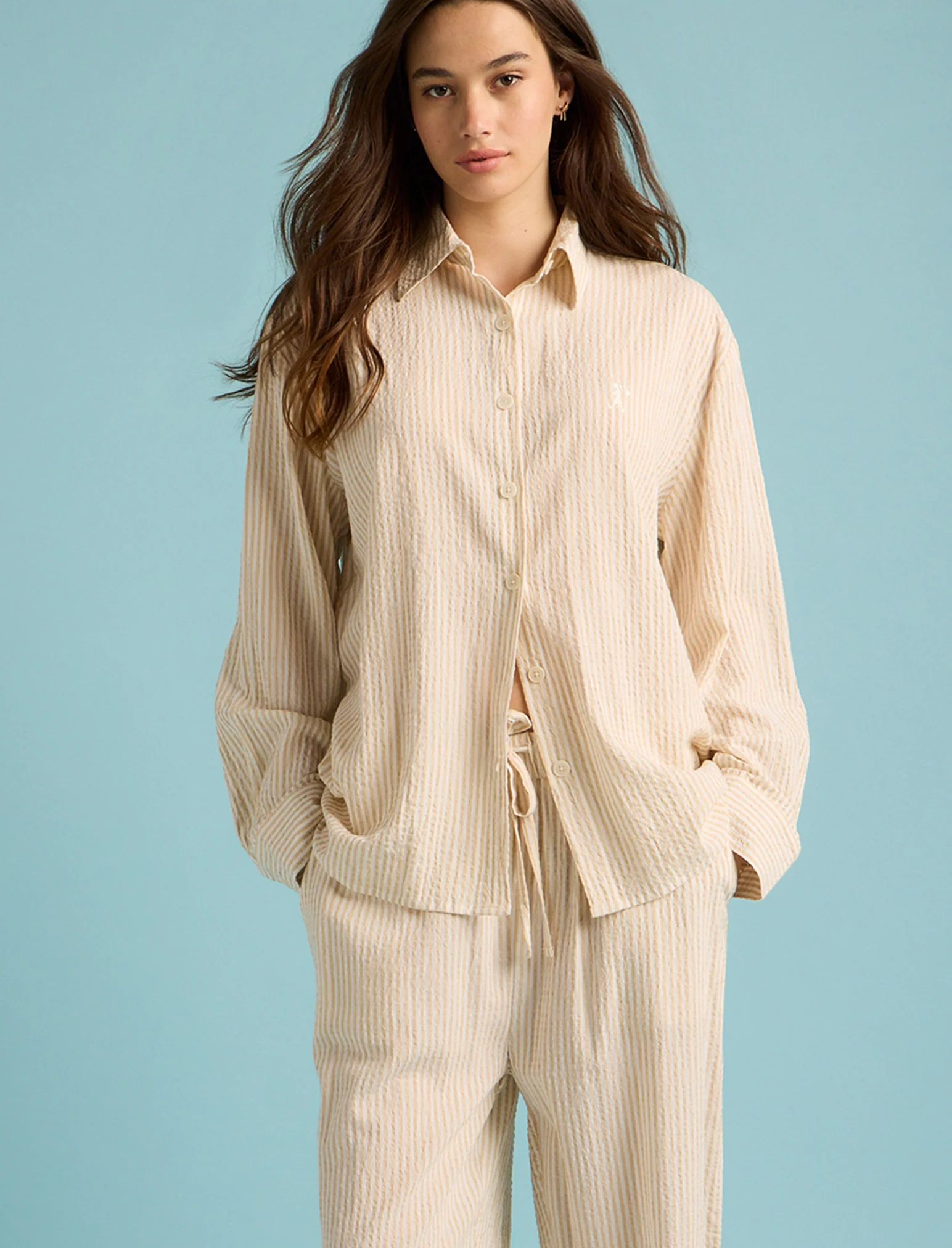 Karen Walker Seersucker Stripe Full Length PJ Set - Image 3