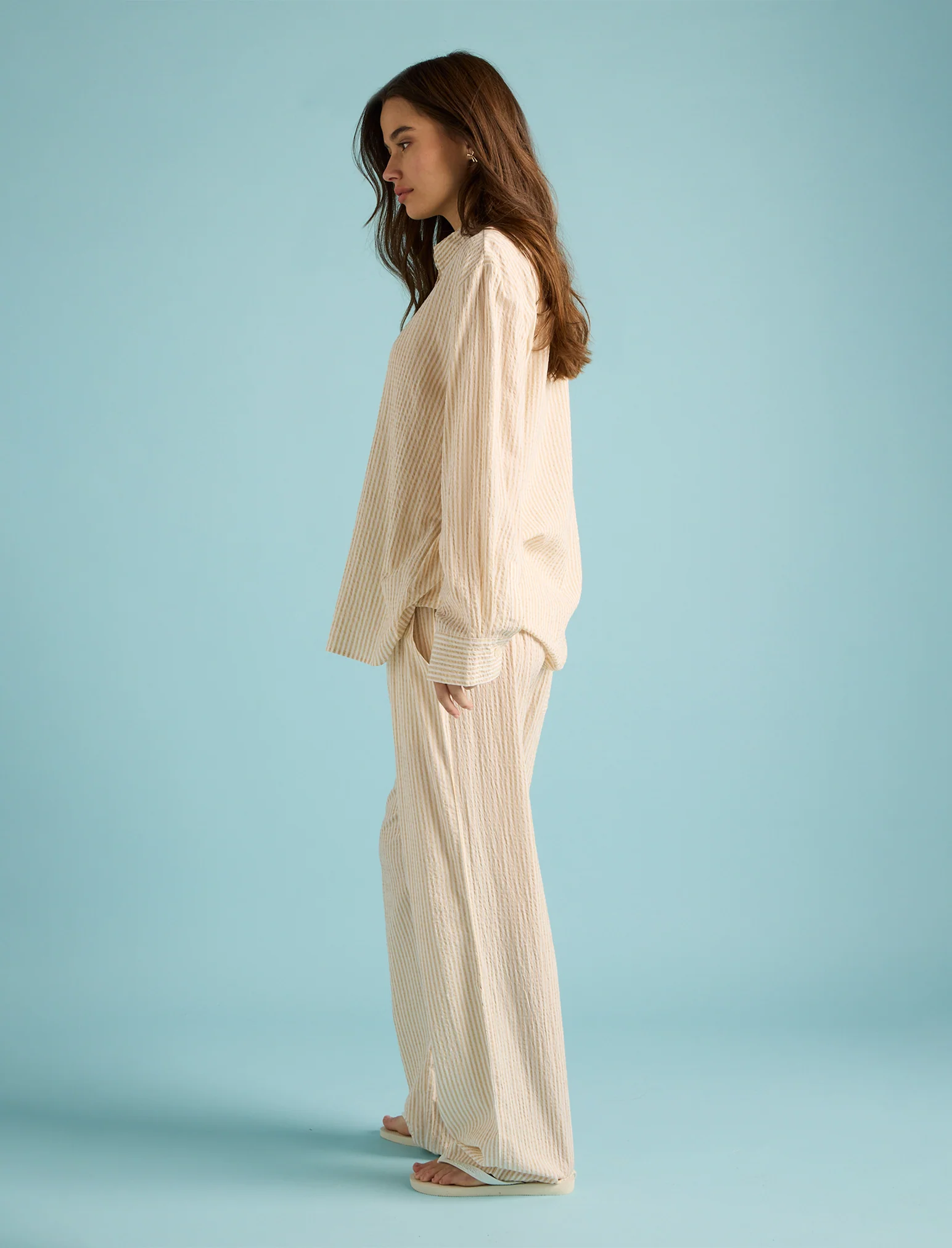 Karen Walker Seersucker Stripe Full Length PJ Set - Image 4