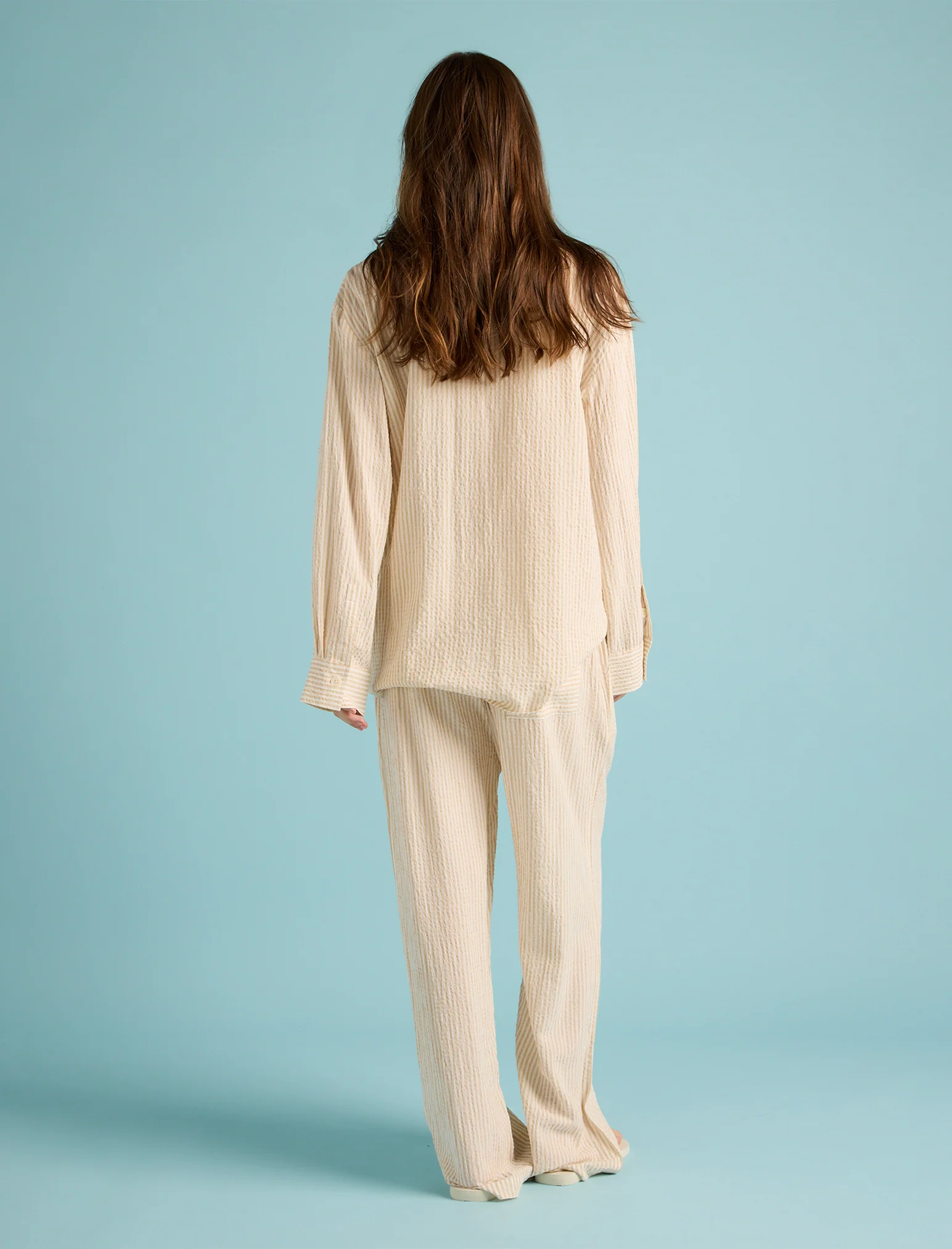 Karen Walker Seersucker Stripe Full Length PJ Set - Image 5