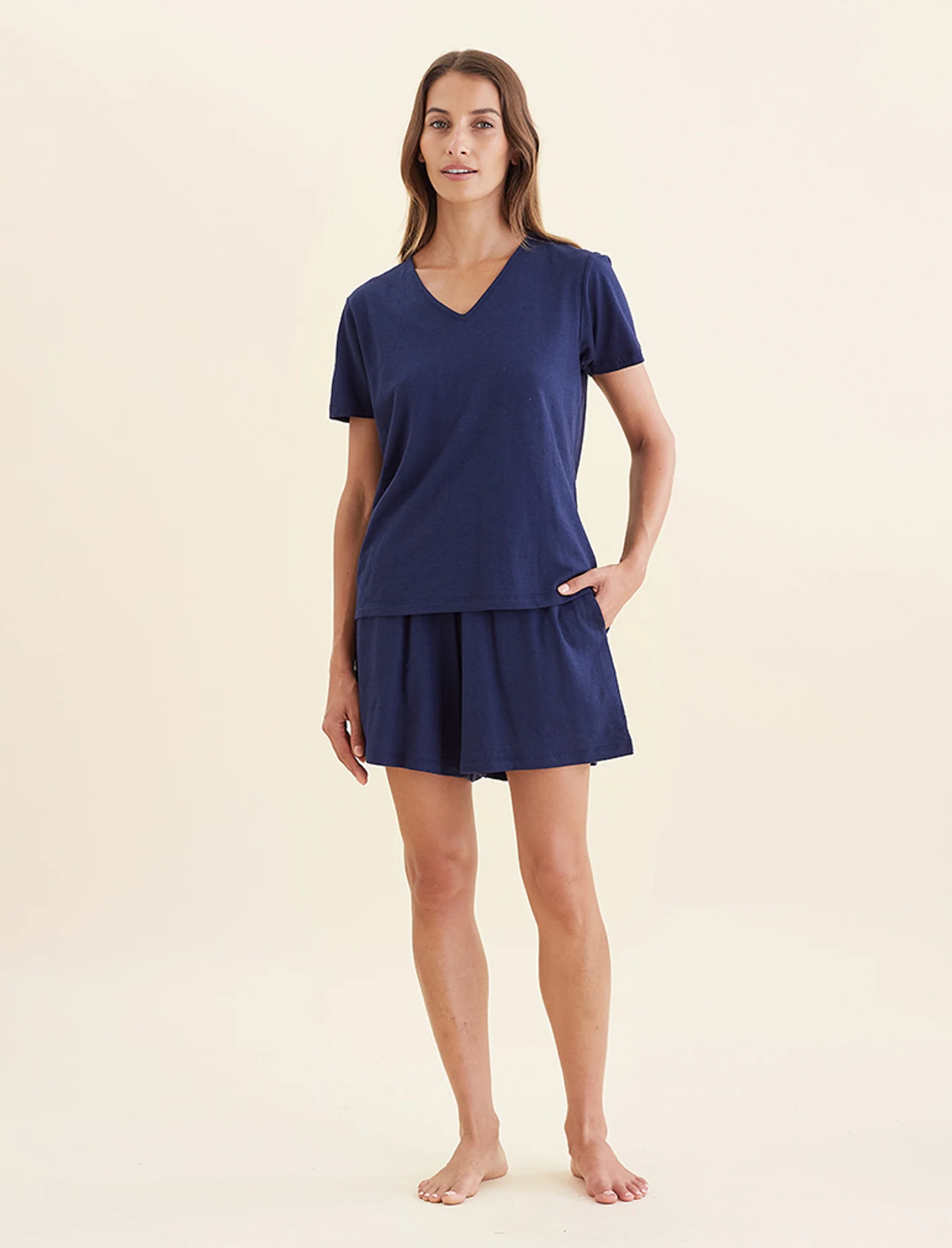 Maya Linen Cotton V-Neck Tee - Image 2