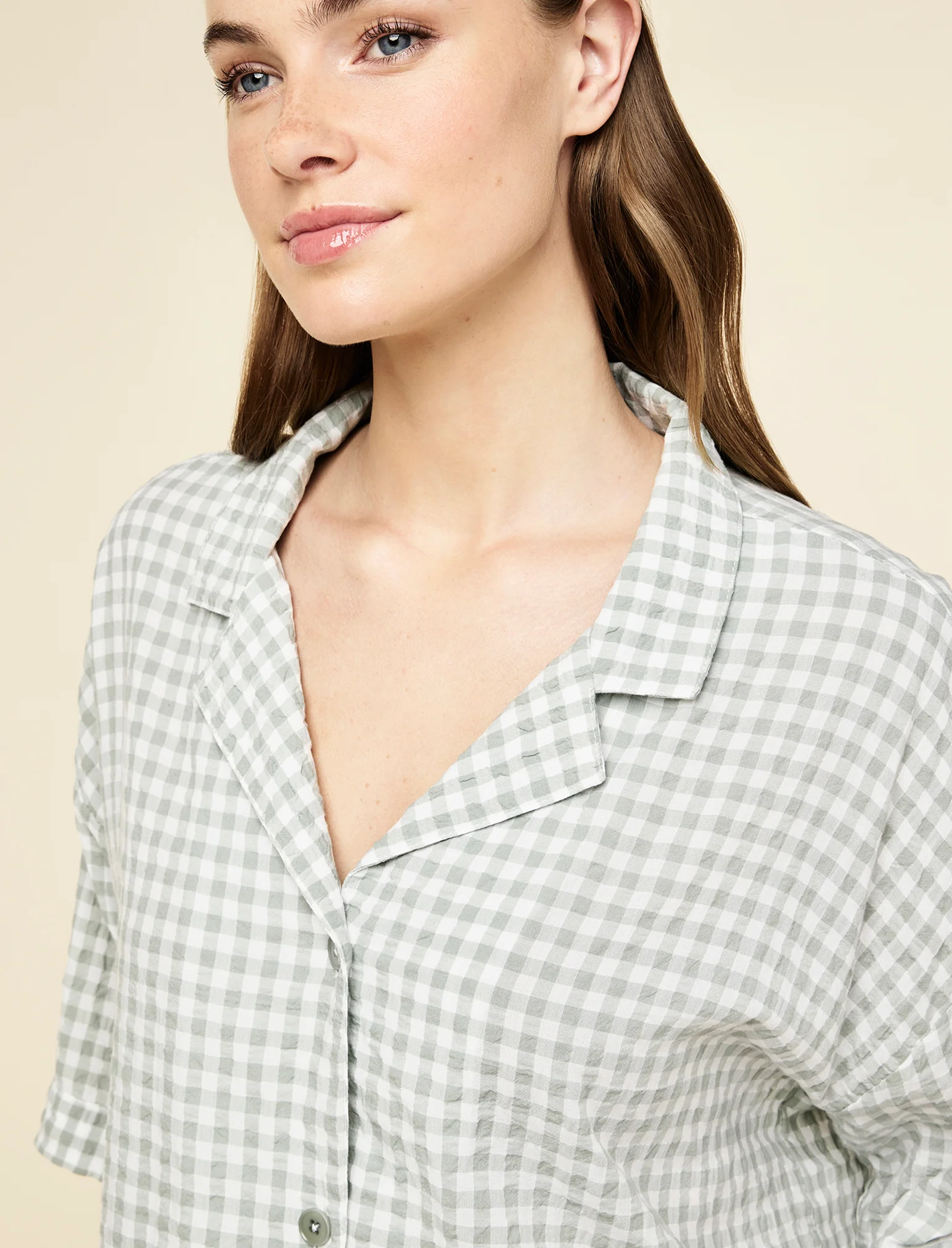 Seersucker Gingham Short Sleeve Shirt and Full Length Pant PJ Set - Image 3