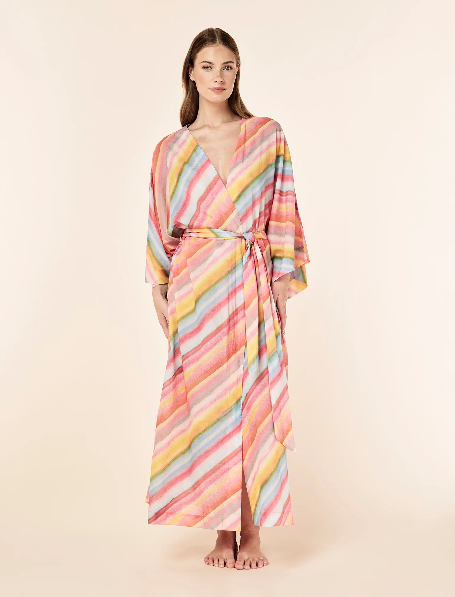 Sophie Stripe Maxi Kimono Robe - Image 2
