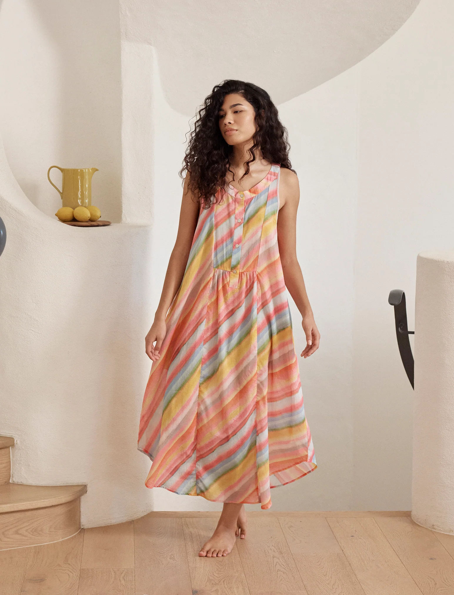 Sophie Stripe Panel Front Maxi Nightie - Image 2
