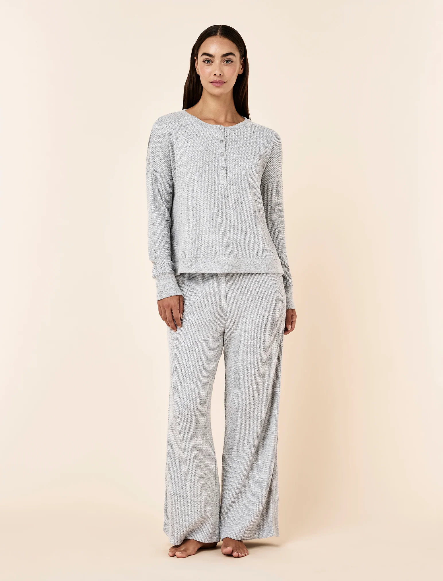Super Soft Waffle Long Sleeve Henley Top - Image 4