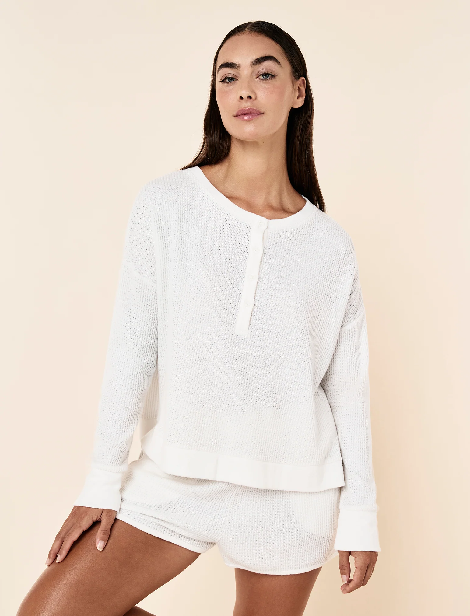 Super Soft Waffle Long Sleeve Henley Top - Image 5