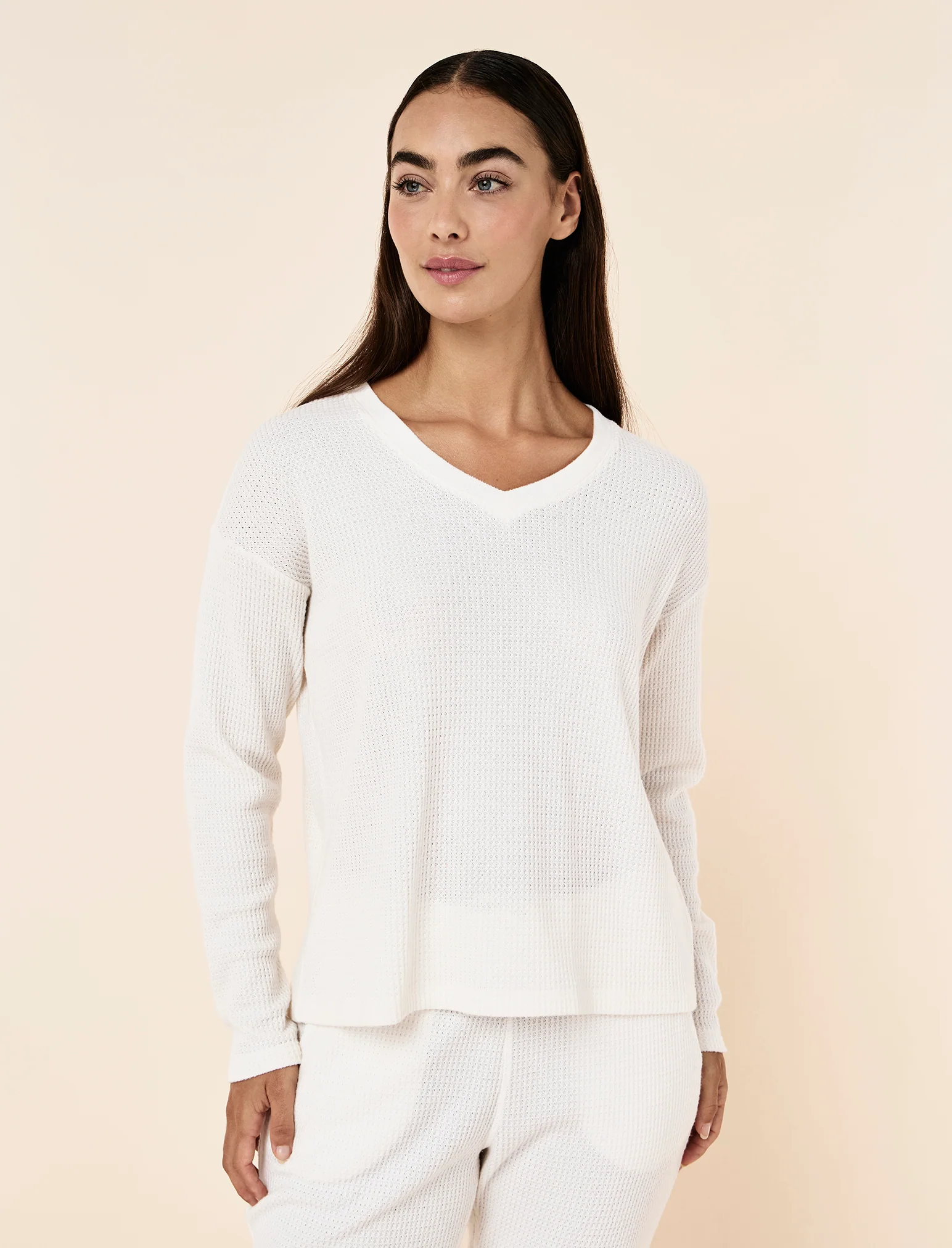 Super Soft Waffle V-Neck Long Sleeve Top - Image 5