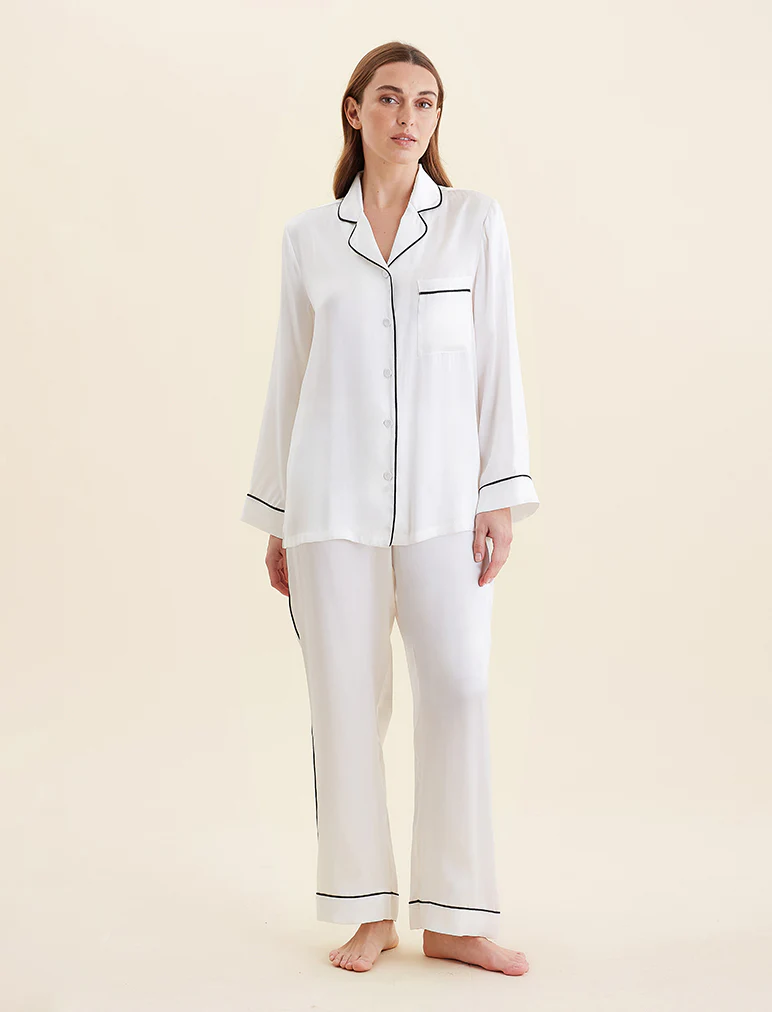 Sylvie Silk Piped Full Length PJ Set - Image 3