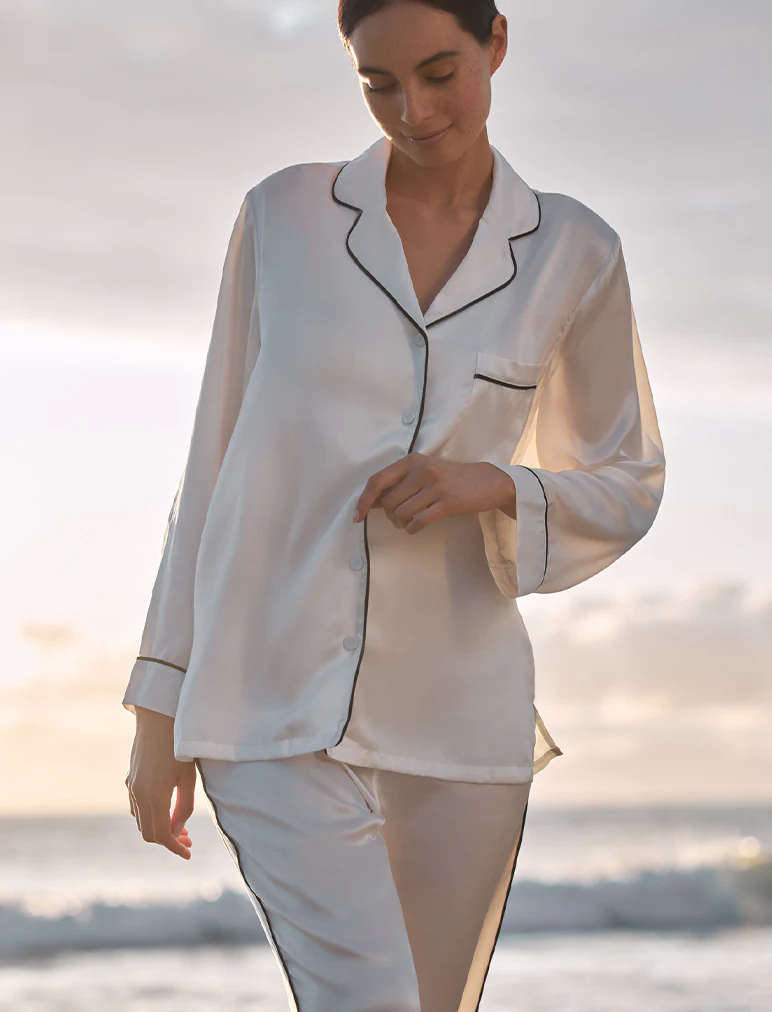 Sylvie Silk Piped Full Length PJ Set - Image 5