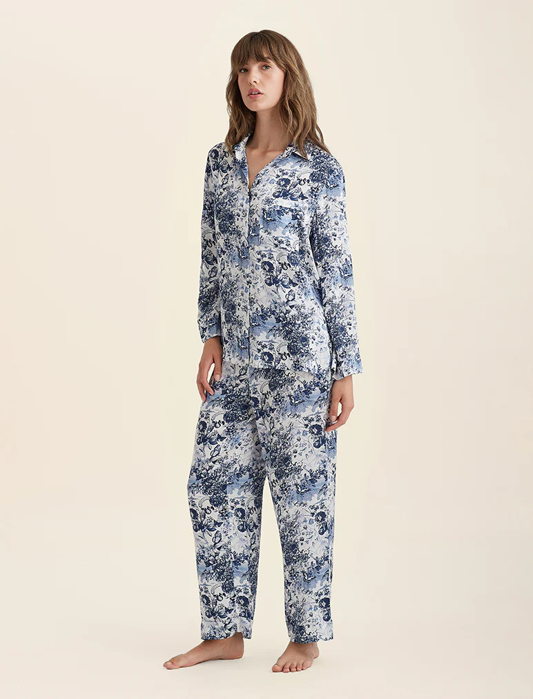 Toile De Jouy Pure Silk Full Length PJ Set - Image 4