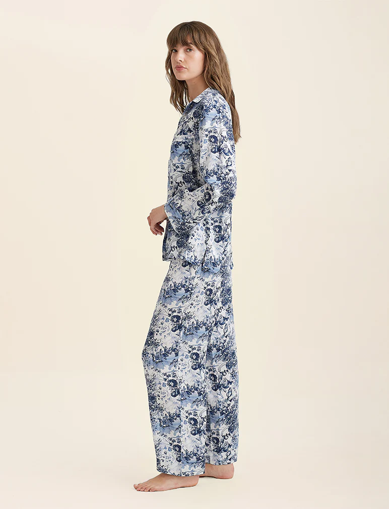 Toile De Jouy Pure Silk Full Length PJ Set - Image 5